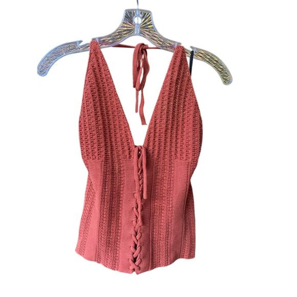 Crochet Rust Halter Top Sleeveless Tank Camisole Knit‎ Loose Size Large